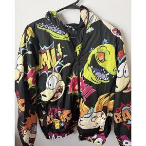 Members Only x Nickelodeon Rugrats All Over Print Windbreaker Size Small Black